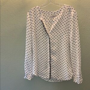 LOFT White Blouse with Black Diamond Pattern